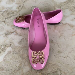 Précis Pink Patent Leather & Monogram Buckle Ballerina Flats